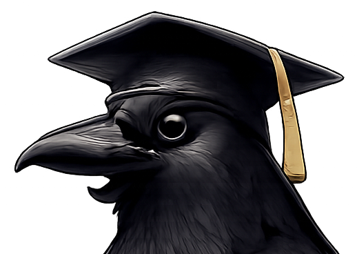 Mein Avatar für die Krähe mit Hut. Man sieht eine Krähe mit einem Doktorhut.